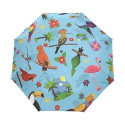 Schöne Kunst Strauß Tiere Regenschirm Taschenschirm Kinder Jungen Mädchen UV-Schutz Auf-Zu Automatik Umbrella Verstärkt Winddichte Zusammenklappbar von Vnurnrn