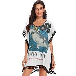 Sommer-Hai-Meer-Cartoon Damen Strandkleid Bikini Cover Up Sommer Chiffon Bademode Strand Vertuschen Shirt von Vnurnrn