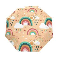 Sonne Wolken Regenbogen Himmel Regenschirm Taschenschirm Kinder Jungen Mädchen UV-Schutz Auf-Zu Automatik Umbrella Verstärkt Winddichte Zusammenklappbar von Vnurnrn