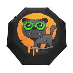 Süße Kleine Tiere Katze Halloween Regenschirm Taschenschirm Kinder Jungen Mädchen UV-Schutz Auf-Zu Automatik Umbrella Verstärkt Winddichte Zusammenklappbar von Vnurnrn