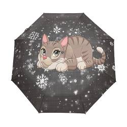 Tiere Katze Schwarze Katze Regenschirm Taschenschirm Kinder Jungen Mädchen UV-Schutz Auf-Zu Automatik Umbrella Verstärkt Winddichte Zusammenklappbar von Vnurnrn