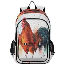 Vnurnrn Kunst Hahn Hahn Hahn Schulter Rucksack Kinderrucksack Für Schule Mädchen Jungs Büchertasche Schülerrucksack mit Laptop Rucksäcke von Vnurnrn