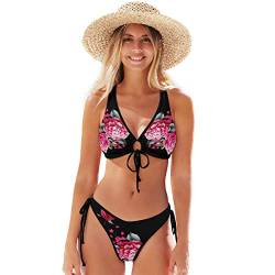 Vnurnrn Schwarz Rosa Rose Damen Bikini Set Zweiteilige Badeanzug Sexy Badebekleidung für Frauen Mädchen von Vnurnrn