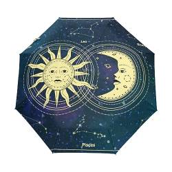 Weltraum Sonne, Mond Sternbild Blau Regenschirm Taschenschirm Kinder Jungen Mädchen UV-Schutz Auf-Zu Automatik Umbrella Verstärkt Winddichte Zusammenklappbar von Vnurnrn