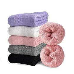 VoJoPi 5 Paar Thermosocken Damen, Dicke Wintersocken Kuschelsocken Weiche Atmungsaktive Wollesocken Einfarbig Haussocken Geschenke Socken für Damen von VoJoPi