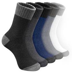 VoJoPi Thermosocken Herren, 5 Paar Dicke Frotteesohle Wollsocken Winter Warme Socken Bequeme und Atmungsaktiv Wandersocken,EU 39-45 von VoJoPi