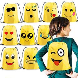 Voarge 10 Stück Kinder Emoji Turnbeutel Rucksack, Gastgeschenke Beutel, für Kindergeburtstag Partytüten Geschenktüte Partyzubehör Mitgebsel Weihnachten Halloween von Voarge