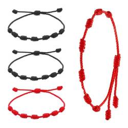 Voarge 4 Stück 7 Knoten Rotes Garn Armband Armband Rot Verstellbares Armband Glücksknoten Armband Handmade für Frauen Männer Freundschaft, Baumwollseil von Voarge