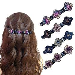 Voarge 4 Stück Kolibri-Haarspange mit Kristallblume, doppelt geflochtene Entenschnabel-Frauen-Strass-Haarspange, modische Doppelschicht-Mini-Haarspangen von Voarge