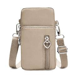 Voarge Messenger-Tasche für Damen, 3-lagig, für Handy, Geldbörse, herzförmig, Reißverschluss, Armtasche, hängende Tasche (Khaki) von Voarge