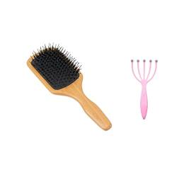 Voarge Wildschweinborsten Paddle Haarbürste, Inklusive Kopfmassagekrallen, natürlich, Haarpflege ohne Ziepen, geeignet für dickes und langes, glattes und lockiges Haar von Voarge