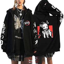 Anime Kleidung Jacke - Y2K Zip Up Hoodie Vintage Gothic Harajuku Kapuzenjacke (Black1,XXL,XXL) von Vocha
