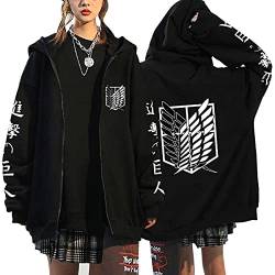 Anime Kleidung Jacke - Y2K Zip Up Hoodie Vintage Harajuku Kapuzenjacke (Black1,3XL,3XL) von Vocha