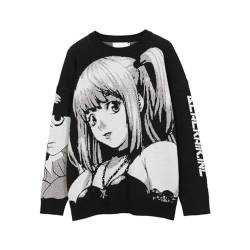 Anime Merch Gothic Knitted Pullover - Streetwear Sweater Strickpullover Tops (Black,L,L) von Vocha