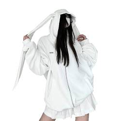 Damen Y2k Clothes Zip up Hoodie - Kawaii Rabbit Ears Cute E-Girl Crop Tops (White-Long,XL,XL) von Vocha