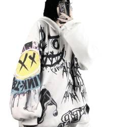 Hoodie Pullover Graffiti - Gothic Grunge Vintage Harajuku Streetwear (B-White,XXL,XXL) von Vocha