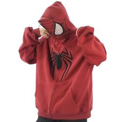 Y2K Zip Up Hoodie Spider Stickerei Vintage Kapuzenjacke - Der Augenbereich ermöglicht den Blick nach draußen. (Red,XXL) von Vocha