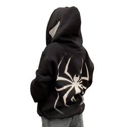 Y2k Zip Up Hoodie Spider Grunge Vintage Gothic Pullover Kapuzenjacke Halloween (Schwarz,S,S) von Vocha