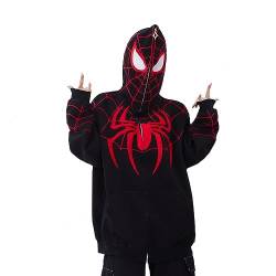 Y2k Zip Up Hoodie Spider Stickerei - Vintage Grunge Sweatjacke Halloween Hunny (Black,XXL,XXL) von Vocha