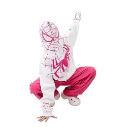 Y2k Zip Up Hoodie Spider Stickerei - Vintage Grunge Sweatjacke Halloween Hunny (White,L,L) von Vocha