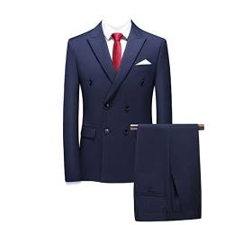 Herren Business zweireihiger Anzug Mantel Slim Hochzeit 2 Stück Blazer Jacke Hose Hose, navy, M von Vogrtcc