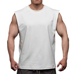 Herren-Shirts, ärmellos, Rundhalsausschnitt, T-Shirt, Workout, Fitness, lässig, locker, weiß, L von Vogrtcc