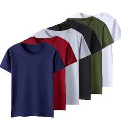 Herren-T-Shirt Mit Kurzen Ärmeln Übergroß 6Er-Pack Sommer Lässig Lockerer Rundhalsausschnitt Einfarbig Baumwolle von Vogrtcc