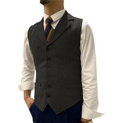 Vogrtcc Herren Anzug Weste Tweed Tailored Collar Single Breasted Business Weste, Schwarz , XL von Vogrtcc