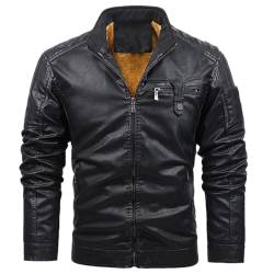 Vogrtcc Herren-Motorrad-Lederjacke Mit Stehkragen Und Fleece-Mantel von Vogrtcc