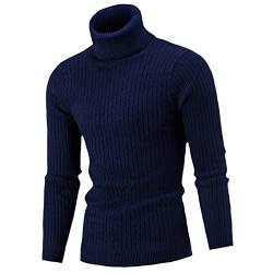 Vogrtcc Herren Rollkragen Plissee Laken Pullover Herbst Winter Warm Strickpullover Pullover, navy, Medium von Vogrtcc