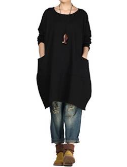 Vogstyle Damen 2017 Neue Langärmelige Tunika Tops mit Zwei Seite große Taschen Kleid Schwarz M von Vogstyle