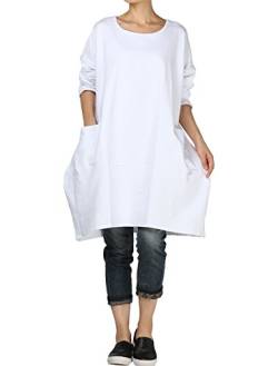 Vogstyle Damen 2017 Neue Langärmelige Tunika Tops mit Zwei Seite große Taschen Kleid Weiß L von Vogstyle