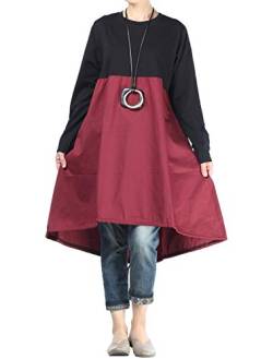 Vogstyle Damen Langarm A-Linie Beiläufige Lose mit Tasche T-Shirt-Kleid Art 3-Rot L von Vogstyle