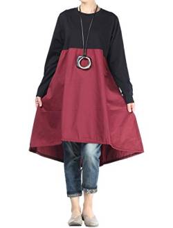 Vogstyle Damen Langarm A-Linie Beiläufige Lose mit Tasche T-Shirt-Kleid Art 3-Rot XL von Vogstyle