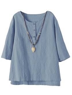 Vogstyle Damen Neue Baumwoll Leinen Tunika T-Shirt Jacquard Oberseiten, XL, Blau von Vogstyle