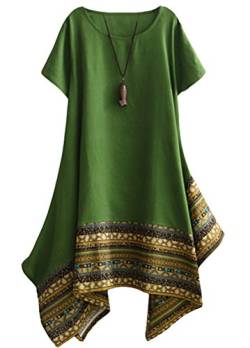Vogstyle Damen Sommer Kleid Kurzarm Unregelmäßige Saum Ethnisch Mischfarben Baumwolle Leinen Lang Bluse Shirt Green L von Vogstyle
