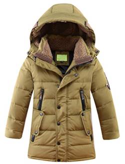 Vogstyle Jungen Winterjacke mit Kapuze Jacken Blouson Kinder Kapuzenparka Warm Blouson Wintermantel, Khaki, 130-140 (Herstellergröße: 140) von Vogstyle