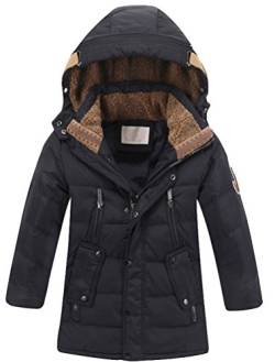 Vogstyle Jungen Winterjacke mit Kapuze Jacken Blouson Kinder Kapuzenparka Warm Blouson Wintermantel, Schwarz, 120-130 (Herstellergröße: 130) von Vogstyle