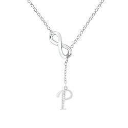 8-förmige Quasse-Silber-Anfangskette für Frauen Silber-Halsketten für Frauen A-Z-26-Buchstaben-Anfangskette für jugendlich Junge Mädchen Ketten Herzen (P, One Size) von Vohiko