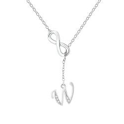 8-förmige Quasse-Silber-Anfangskette für Frauen Silber-Halsketten für Frauen A-Z-26-Buchstaben-Anfangskette für jugendlich Junge Mädchen Ketten Herzen (W, One Size) von Vohiko