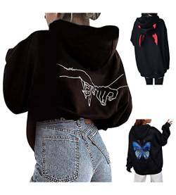 Damen Frauen Teenager Mädchen Oversize Kapuzenpullover Cool Langarm Pulli Pullover Sweatshirt Sport Hoodies Top Promise Langarmshirt Boyfriend Streetwear Herbst Winter Freizeit Bluse Kapuze von Vohiko