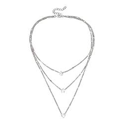 Herz Strass Anhänger DREI-Schicht-Halskette Zirkon Herz Halsketten wasserdicht für Frauen Mädchen Anhänger Für Halsketten Damen (Silver, One Size) von Vohiko