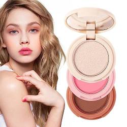 Gesichts-Highlighter-Puder | 3-in-1-Gesichtsrouge-Puder,Schweißfester Glowing Look Highlighter Rouge-Puder für Männer Voihamy von Voihamy