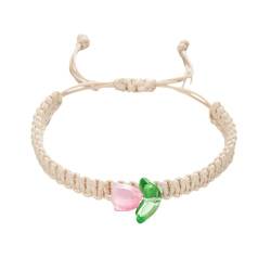 Voihamy Geflochtene Armbänder mit Tulpenblume, Armband - Tulpen-String-Armbänder - Verstellbares handgefertigtes Boho-Armband für Frauen, Teenager von Voihamy