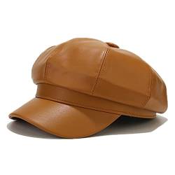 Voilipex Damen Kappe aus PU-Leder, 8 Paneele, Paperboy-Mütze, Bakerboy-Mütze, Baskenmütze, Cabbie-Kappe, Caramel, Einheitsgröße von Voilipex