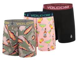 Volcom Herren-Boxershorts, 3er-Pack, Poly-Spandex, Performance-Boxershorts, Unterwäsche, Blätter/Cocktails/Schwarz, Large von Volcom