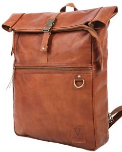 Volksy Bags Echtleder Rucksack Berlin, Laptoptasche und Reiserucksack für Herren Damen - Braun, Large Leder Rucksack Vintage Look Reiserucksack Minimal Casual Daypack Rolltop Rucksack von Volksy Bags