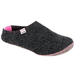 Vollsjö Dame Filzschuhe Filzpantoffeln Anti-Rutsch-Sohle Handgemacht, Dunkelgrau-Pink,37 von Vollsjö