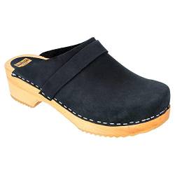 Vollsjö Dame Holzschuhe Leder Clogs EU, Schwarz,36 von Vollsjö