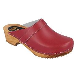 Vollsjö Herren Clogs Aus Holz Und Leder/Wildleder Hausschuhe Holzschuhe Clogs Für Männer, Modisch Und Gemütlich Freizeitschuhe, Heimschuhe, Hergestellt In Der EU, 42, Lackleder-Rot von Vollsjö